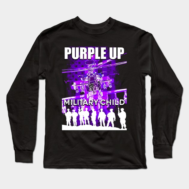 Purple Up Shirts Military Child Kids Army Dad US Flag Retro Premium Long Sleeve T-Shirt by aeroloversclothing